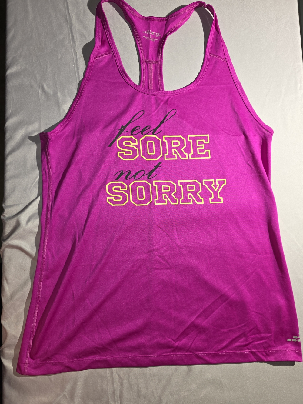 bcg Hot Pink Racerback Tank with 'Feel Sore Not Sorry' Print